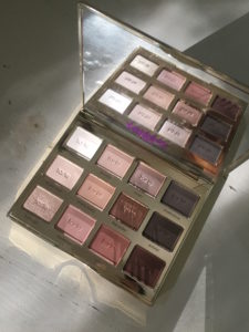 Tartelette "In Bloom" eye shadow palette by Tarte. It has a combination of mattes and shimmers and smells like vanilla! 